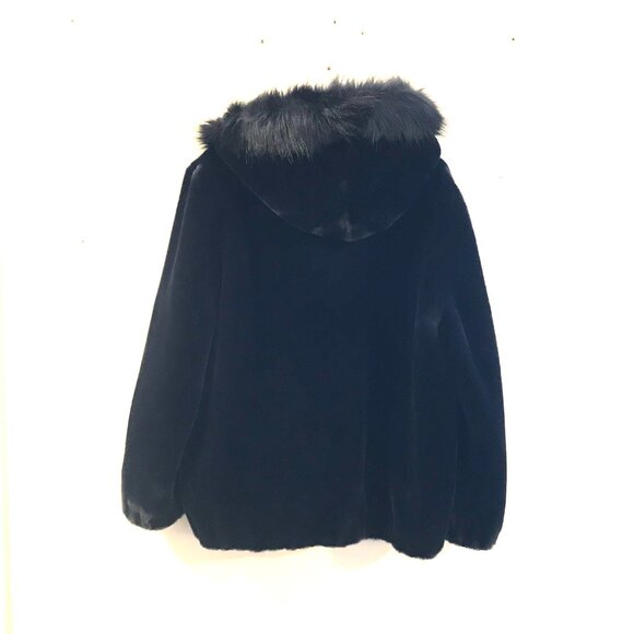 Olympia faux fur coat blue hood women's L full zip winter coat luxury whimsy - Picture 4 of 7